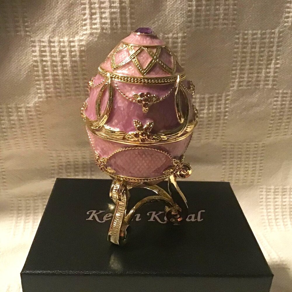 Keren Kopal Purple Easter Egg with flower vase E2115 trinket box new